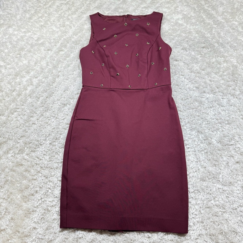 Ann Taylor Dress  Petite 00P Sleeveless Burgundy Embellished Career Office Work